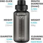 Fanhaw 32 oz Clear Water Bottle with Fast-Flow Spout Lid, BPA-Free Tritan, Wide Mouth, Leakproof, Reusable Bottle for Gym, School, Office, Travel (Black)