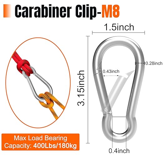 50PCS 3" Carabiner Clip Spring Snap Hook, M8 Heavy Duty Galvanized Steel Spring Snap Hook, Quick Link Keychain Clip for Swing Set Camping Hiking Gym Traveling