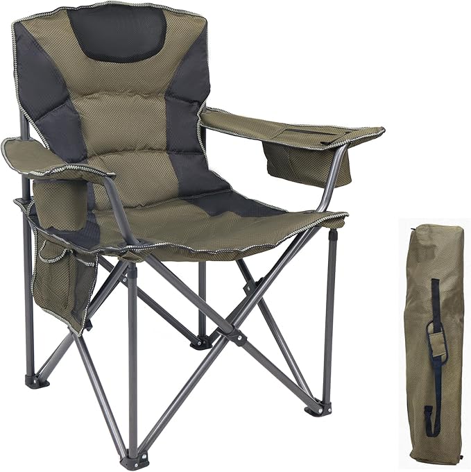Outdoor Folding Chair Heavy Duty with Thick Cushion – Portable Camping Chair for Backyard, Beach & Hiking, 450lbs
