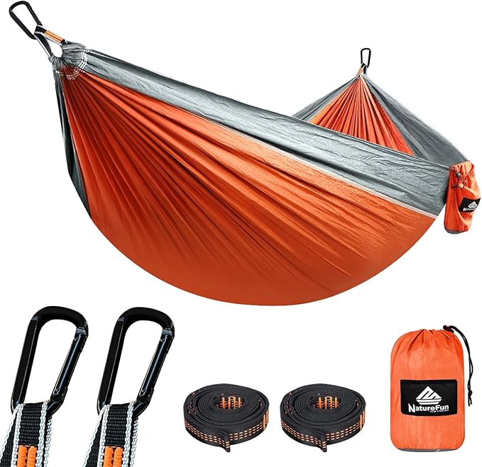 NATUREFUN Ultra-Light Travel Camping Hammock | 300kg Load Capacity,Breathable,Quick-Drying | 2 x Premium Carabiners,2 x Nylon Slings Included | Outdoor Indoor Garden