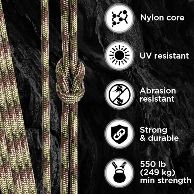 TECEUM 5/32" Paracord Rope 1000 – 1000ft / 200ft / 100ft / 50ft – Tactical Parachute Cord 4mm – 45+ Colors – Nylon String for Survival & Camping Gear – Stripe Cord for Survival – Utility Rope