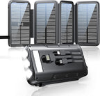 Solar Charger, Power Bank, Portable Charger,43800mAh QC3.0 Fast Charger Qi 10W Wireless Charger 4 Solar Panel Built-in 2 Kinds Output Cable and 680Lumen flashlights