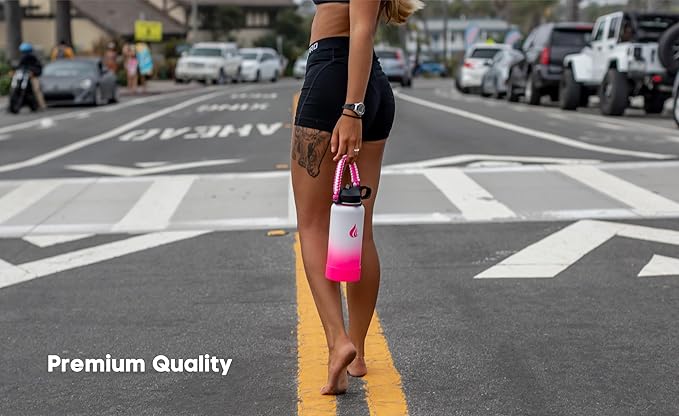 HYDRO CELL Stainless Steel Insulated Water Bottle with Straw - For Cold & Hot Drinks - Metal Vacuum Flask with Screw Cap and Modern Leakproof Sport Thermos for Adults (White/Pink 32oz)