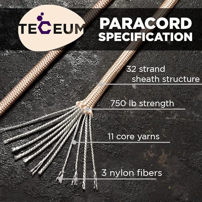 TECEUM 5/32" Paracord Rope 1000 – 1000ft / 200ft / 100ft / 50ft – Tactical Parachute Cord 4mm – 45+ Colors – Nylon String for Survival & Camping Gear – Stripe Cord for Survival – Utility Rope