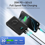 Magnetic Portable Charger for iPhone with Built-in Cables, 6-in-1 10800mAh Power Bank with iWatch Charger & LCD Display,25W PD Fast Charging Battery Pack for Magsafe,iPhone 16/15/14/13/12,Apple Watch