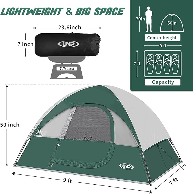 Camping Tent 4 Person, Waterproof Windproof Tent with Rainfly Easy Set up-Portable Dome Tents for Camping