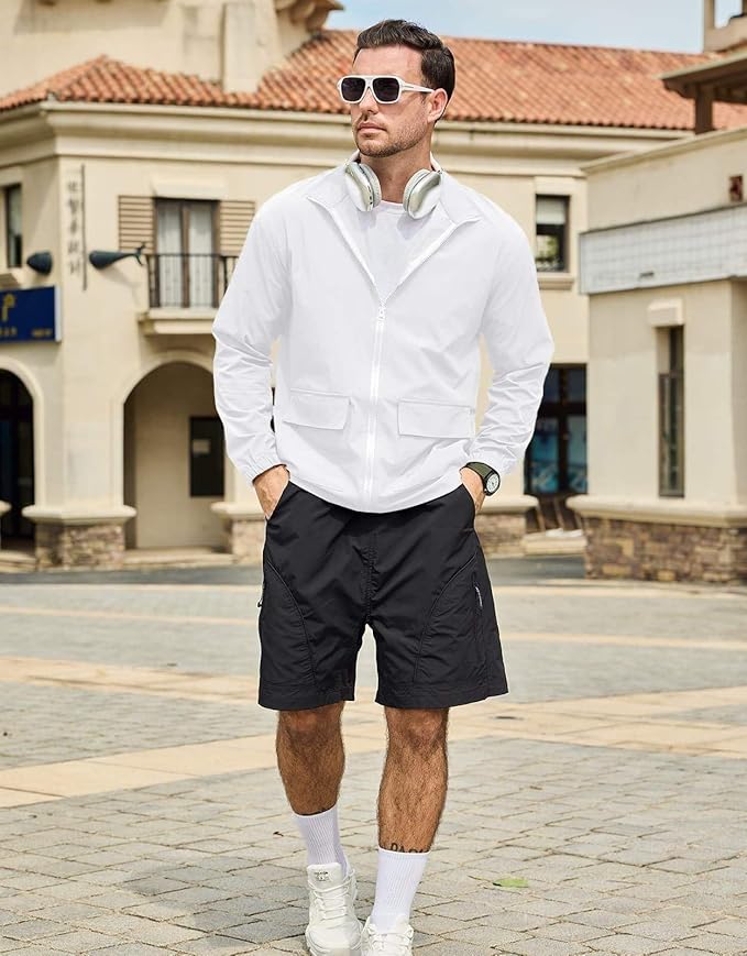 SEGANUP Men's Lightweight Windbreaker Jacket Outdoor Workout Windproof Dustproof Jacket Golf Hiking Wind Breaker with Pockets