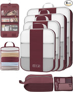 8 Set Compression Packing Cubes for Travel Essentials,Compressible Expandable Packing Cubes for Suitcase,OlarHike Luggage Organizer Bags for Travel,Handy Helper for Organizing Clothes(Wine Red)