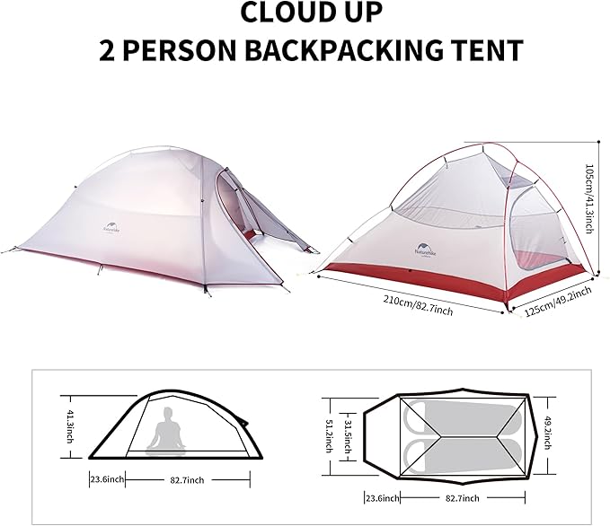 Naturehike Cloud-Up 2 Person Tent Lightweight Backpacking Tent with Footprint - Free Standing Ultralight Camping Hiking Backpack Tents Two Person Tent
