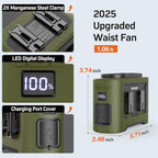 KITWLEMEN 14500mAh Portable Waist Fan - Personal Clip on Belt Fan, Dual Air Outlet, 5 Speed 35H Cooling, Rechargeable Battery Operated, Wearable with Lanyard & Light for Camping, Travel, Jobsite