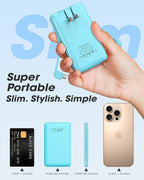 TG90° 5000mAh Slim Portable Charger,Ultra Compact Portable Charger with Built-in AC Wall Plug & USB-C Fast Charging,Pocket Size Travel Charger Compatible with iPhone 17 16 15 14 Samsung S22 S21 iPad