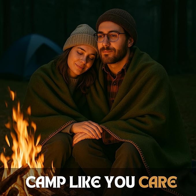 Wool Camping Blanket – 70% Wool Heavy-Duty Military Style Throw, Warm & Washable, Fire Retardant Cover for Emergency, Survival & Outdoor Use – Perfect for Camping, Car, Home & Hiking, Olive 66x90
