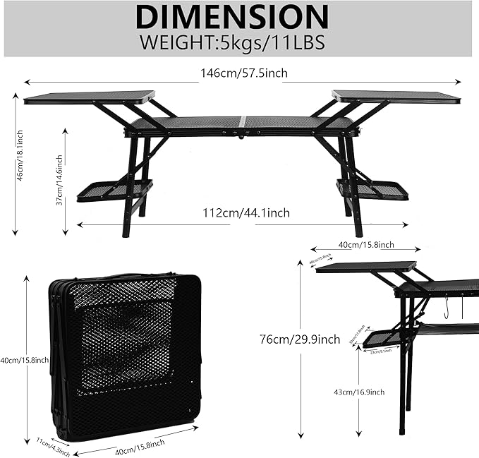 Nice C Camping Table, Compact Folding Table, Tailgate Grill Table, Outdoor Tables, Camping Tables That Fold Up Lightweight, with 4 Side Tables & Mesh Net for BBQ, Camping