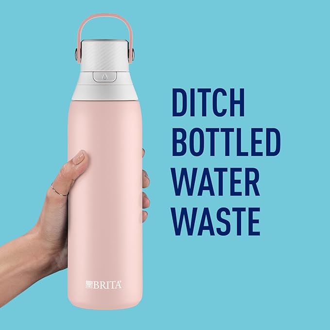 Brita Stainless Steel Premium Filtering Water Bottle, BPA-Free, Reusable, Insulated, Replaces 300 Plastic Water Bottles, Filter Lasts 2 Months or 40 Gallons, Includes 1 Filter, Rose - 20 oz.