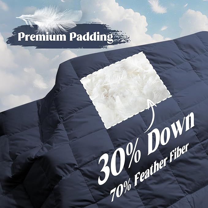 puredown® King Size Blanket for Bed, Ultra Soft Lightweight Down & Feather Fill, All Season Microfiber Blanket, Machine Washable, 88"X108", Navy