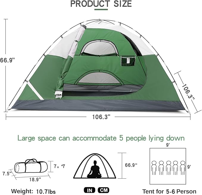 CAMEL CROWN Tents for Camping 2/3/4/5 Person Camping Dome Tent, Waterproof,Spacious, Lightweight Portable Backpacking Tent for Outdoor Camping/Hiking