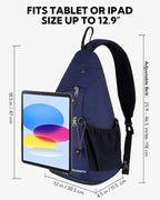 WATERFLY Sling Bag Crossbody Backpack: Over Shoulder Daypack Casual Cross Chest Side Pack (Large, Blue)