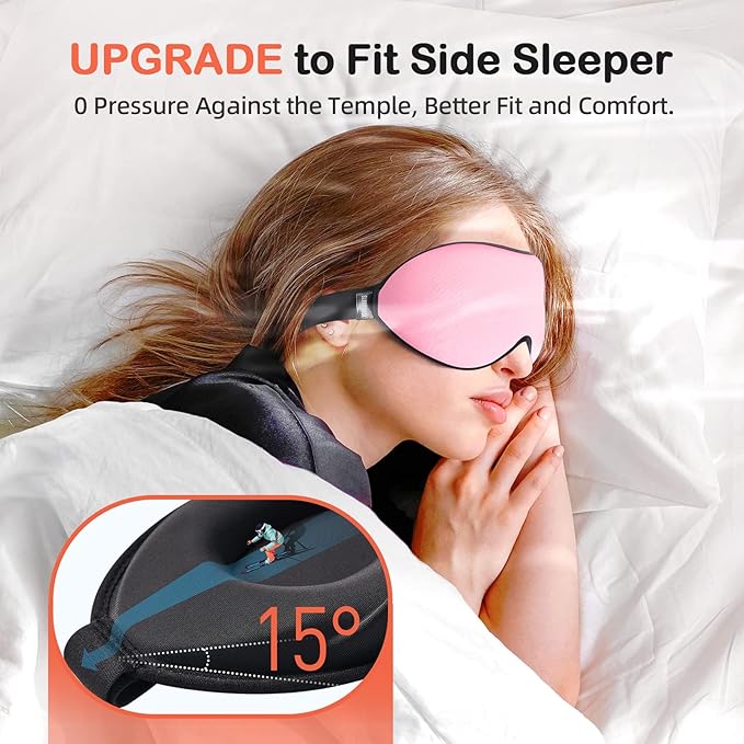 INNELO 3D Contoured Sleep Mask for Side Sleepers, 100% Light Blocking Sleeping Mask for Men & Women, Soft, No Pressure on Eyes, Airplane Blindfold for Travel, Night Eye Cover for Nap, Yoga, Pink