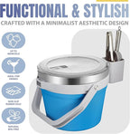 COKTIK 7L Vacuum Insulated Ice Bucket with Lid and Scoop& Tongs，Large capacity Stainless Steel Beverage Bucket for Cocktail, Champagne, Wine, Beer，Large Parties（Blue Suit）