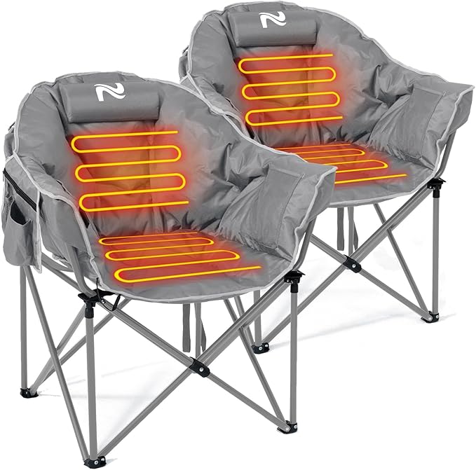 LILYPELLE Oversized Heated Camping Chair, Patio Lounge Chairs with 3 Heat Levels, Portable Folding Heated Chair Round Moon Saucer Folding Lawn Chair Outdoor Chair for Camping, Lounge Patio