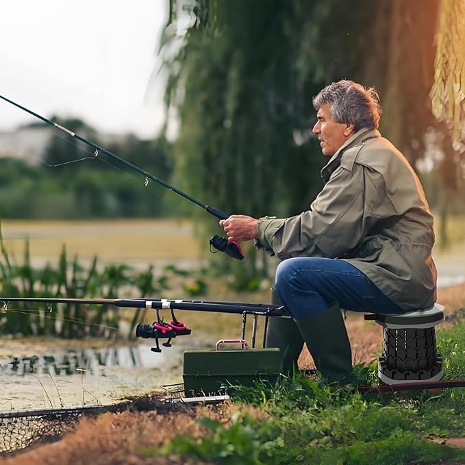 Upgraded Collapsible Stool with Max Load Capacity 330lbs Portable Telescoping & Folding Design Retractable Seat for Camping, Gardening, Fishing & Outdoor Adventures (Grey)