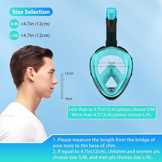 Snorkeling Gear for Adults, Full Face Snorkel Mask, Scuba Diving Mask with Detachable Camera Mount, 180 Degree Panoramic View Anti-Leak Anti-Fog