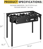VIVOHOME 225,000 BTU Outdoor 3-Burner Propane Gas Stove, Heavy-Duty Camping Cooker with Detachable Legs Stand, Ideal for Backyard, Camping, and Outdoor Cooking