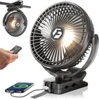 FRIZCOL 24000mAh 8 Inch Portable Clip On Fan,Battery Operated Golf Cart Fan with Lights and Remote, USB Fans Small Desk Fans Personal Quiet Fans for Office Stroller Bedroom and Camping
