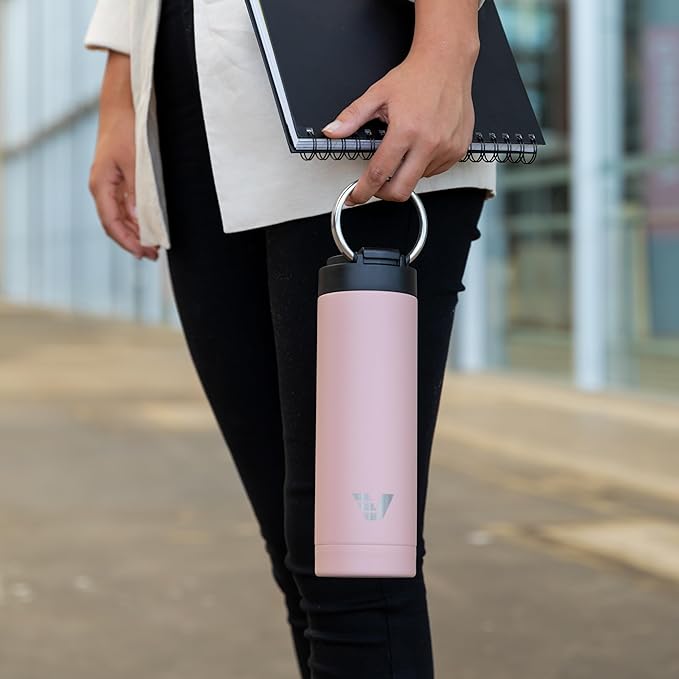 Maxi Stainless Steel Water Bottle 26oz - Double wall vacuum insulated | Integrated carry handle | leak proof flip top lid | Lightweight & stylish - Rose Pink