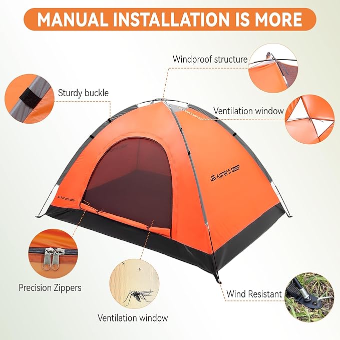 2 Person Camping Tent 4 Person Tents for Camping Windproof Tents for Camping Hiking Backpacking Traveling 2/3/4 Family People Tents for Camping Portable Tent with Carry Bag