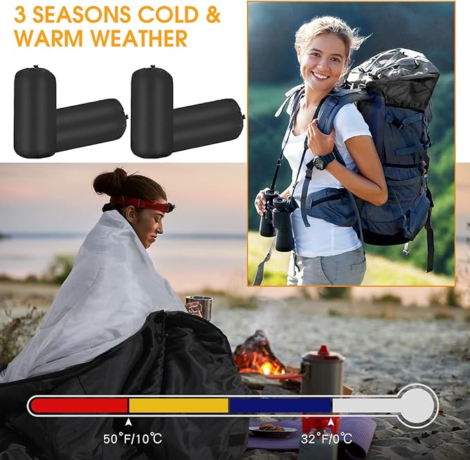 Macarrie 10 Pcs 0 Degree Camping Sleeping Bags Bulk for Adults Cold Weather 4 Season Warm Sleeping Bag with Compression Sack for Homeless Donation Shelter Emergency Hiking