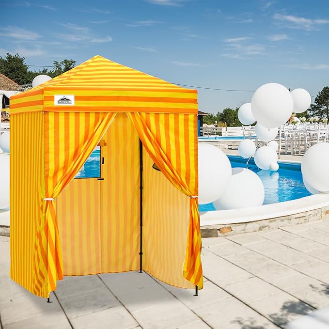EAGLE PEAK Flex Ultra Compact 5x5 Pop-up Canopy, Sun Shelter, Changing Room, Portable Privacy Tent for Pool, Fashion Photoshoots, or Camping, Yellow Orange