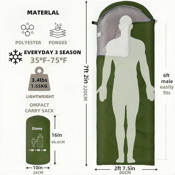Sleeping Bags for Adults，Lightweight Waterproof Compact Sleeping Bag with Stuff Sack for Warm Camping Cold Hiking Traveling Outdoor Activities