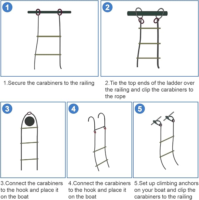 Heavy Duty 5-Step Boat Rope Ladder – 400lbs Capacity, Extra-Long Design for Easy Boarding. Perfect for Inflatable Boats, Fishing Boats, Kayaks, Motorboats, and Canoes. Ideal for Safe Marine Use