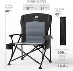 EVER ADVANCED Oversized Folding Camping Chair for Adults, Heavy Duty Lawn Chair with Side Pockets, Portable Collapsible Quad Chair for Outside, Support Up to 500lbs, Black