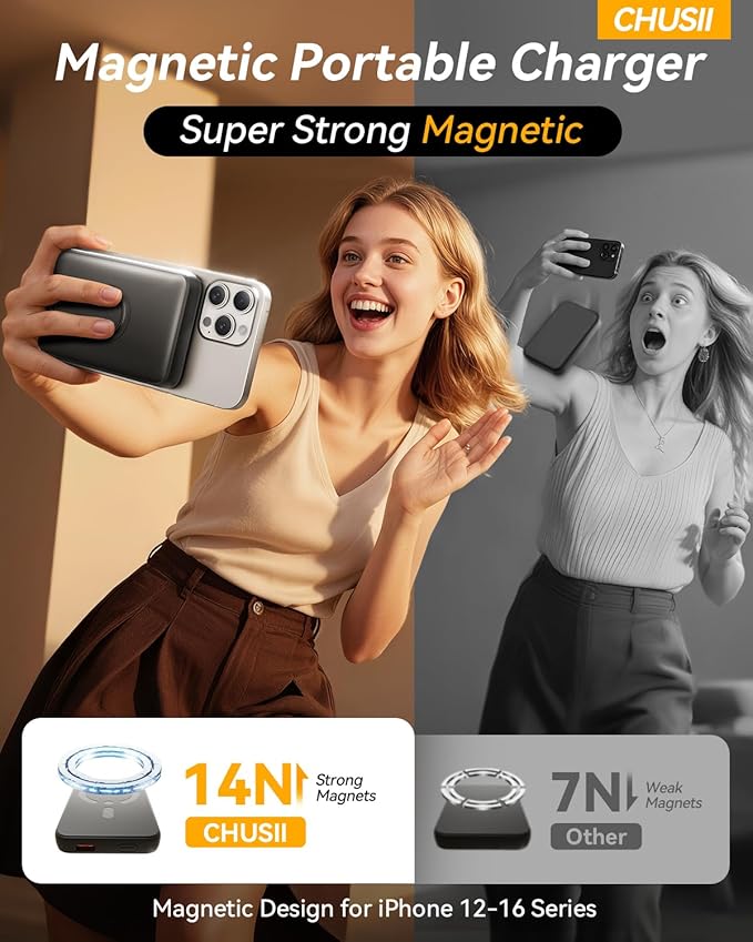 for Magsafe Portable Charger, 12000mAh Wireless Magnetic Power Bank with Stand and PD 20W Fast Charging, for Magsafe Battery Pack Compatible with iPhone 17/16/15/14/13 Series,Travel Camping Essential