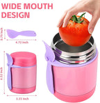10oz Insulated Food Jar, Thermo for Hot Food Lunch Container, Stainless Steel Lunch Box for Kids with Spoon (Pink)