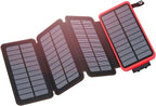 Hiluckey Solar Charger 25000mAh, Outdoor USB C Portable Power Bank with 4 Solar Panels, 3A Fast Charge External Battery Pack with 3 USB Outputs Compatible with Smartphones, Tablets, etc. (Red)