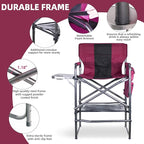 30" Tall Directors Chair with Side Table, 400LBS Bar Height Folding Camping Chair for Makeup Artists, Outdoor Events, Portable Foldable Chair with Cup Holder & footrest - Light Wine Red