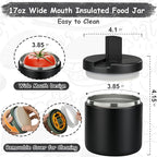 19oz Insulated Vacuum Food Jar with Buckle Lid Wide Mouth Soup Thermo for Hot Food Kids Leakproof Stainless Steel Lunch Container- Black-1Pack