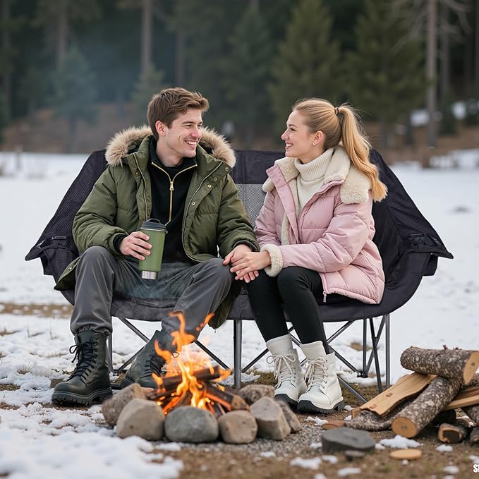 Heated Double Camping Chair, Heated Camping Chair with 3 Adjustable Temperatures and 4 Heating Zones,Portable Heated Chairs Outdoor Sports Support 650lbs（Battery Not Included）