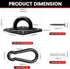 sprookber 304 Stainless Steel Pad Eye Snap Hooks, M8 Heavy Duty Ceiling Hook, 1200 lb Capacity Hammock Swing Hanging kit, Plant Hangers, Marine Hardware Staple Hook Loop with Screws, Set of 8(Black)