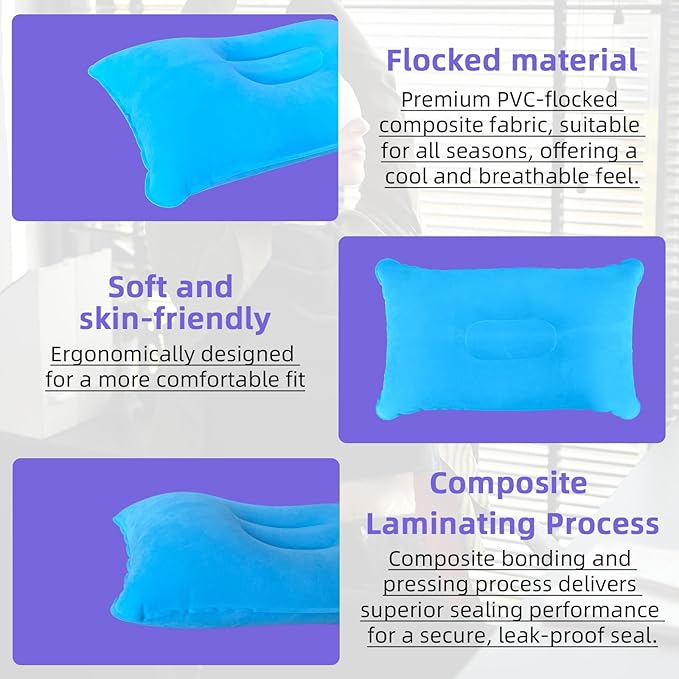 4 Pcs Ultralight Inflatable Portable Pillows, with 1pcs ice-Silk eyeshade and a Small air Pump. Compressible, Comfortable, Ergonomic Pillowfor Neck Lumbar Support and Camp Sleeping, 4 Colors