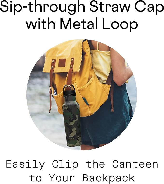 Corkcicle Classic Sport Canteen - Insulated Stainless Steel Water Bottle - Compact & Travel-Friendly - Durable - Dishwasher Safe - BPA Free - Non-Slip Silicone Base - 20 oz - Woodland Camo