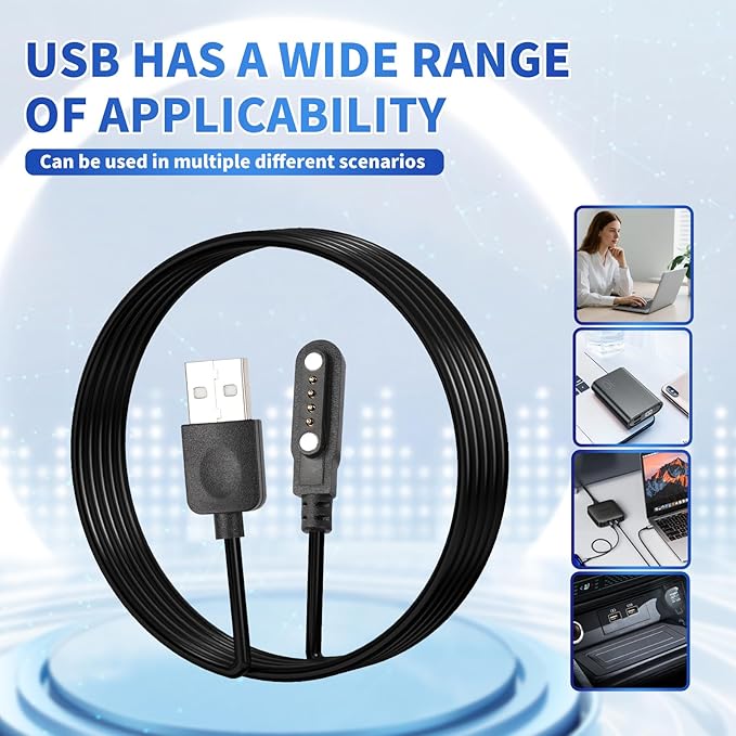 [2 Pack] Smart Watch Charger Cable, Magnetic SmartWatch Accessories Charger Cable 4 Pin Cord, Charger Contact pin spacing 7.62 mm for Smart Watch, Fitness Tracker(2)