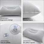 2Pack Ultralight A4 Size Inflatable Travel Pillow, Small Squared Flocked Fabric Air Pillow for Traveling, Holiday Trip, Hiking, Camping,Napping,Neck Lumbar Support(Gray)