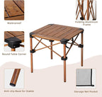 Folding Camping Table, Portable Lightweight Aluminum Camp Table Roll Up Top with Storage Net for Outdoor, Camping, Picnic, Backyards, BBQ(Woodgrain, 15.8 x 15.8 x 15.8in)