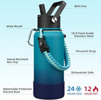 BJPKPK 32oz Insulated Water Bottles with 3 Lids, Paracord Handle & Non-slip Boot, Stainless Steel Metal Water Bottle,Reusable BPA Free Thermo, Tumblers, Vast