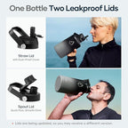 Insulated Water Bottle 64 oz with Straw Lid and Flex Lid, BUZIO 64oz Stainless Steel Water Bottle Half Gallon Jug Flask, Double Wall Vacuum Sports Thermo Mug, Cold Hot Hydro Metal Canteen