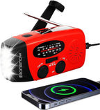 Solar Emergency Hand Crank Weather Radio, Portable Self Powered NOAA AM/FM Radios with SOS Alarm LED Flashlight 2000mAh Smart Phone USB Charger for Camping (Red)